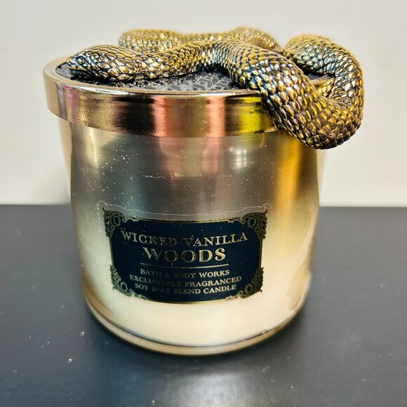 Bath & Body Works Wicked Vanilla Woods 3-Wick Candle With Decorative Snake Lid - Picture 2 of 5